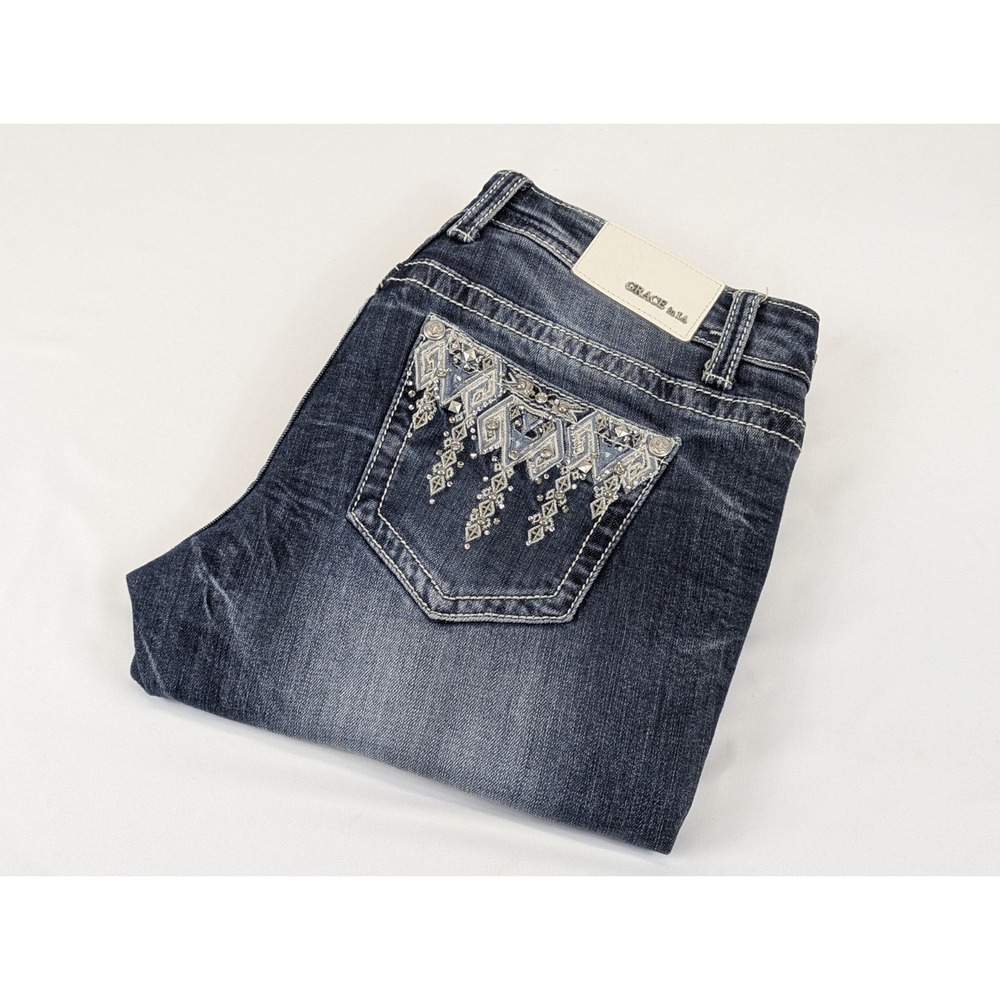 Grace In LA Jeans‎ Womans 30x34 Bootcut Embroidery Bedazzled Western Rodeo